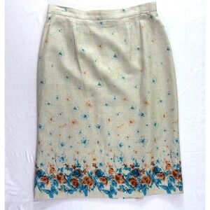 Vintage Mary McFadden Midi Skirt 10 Linen Floral Butterfly Academia‎ Feminine